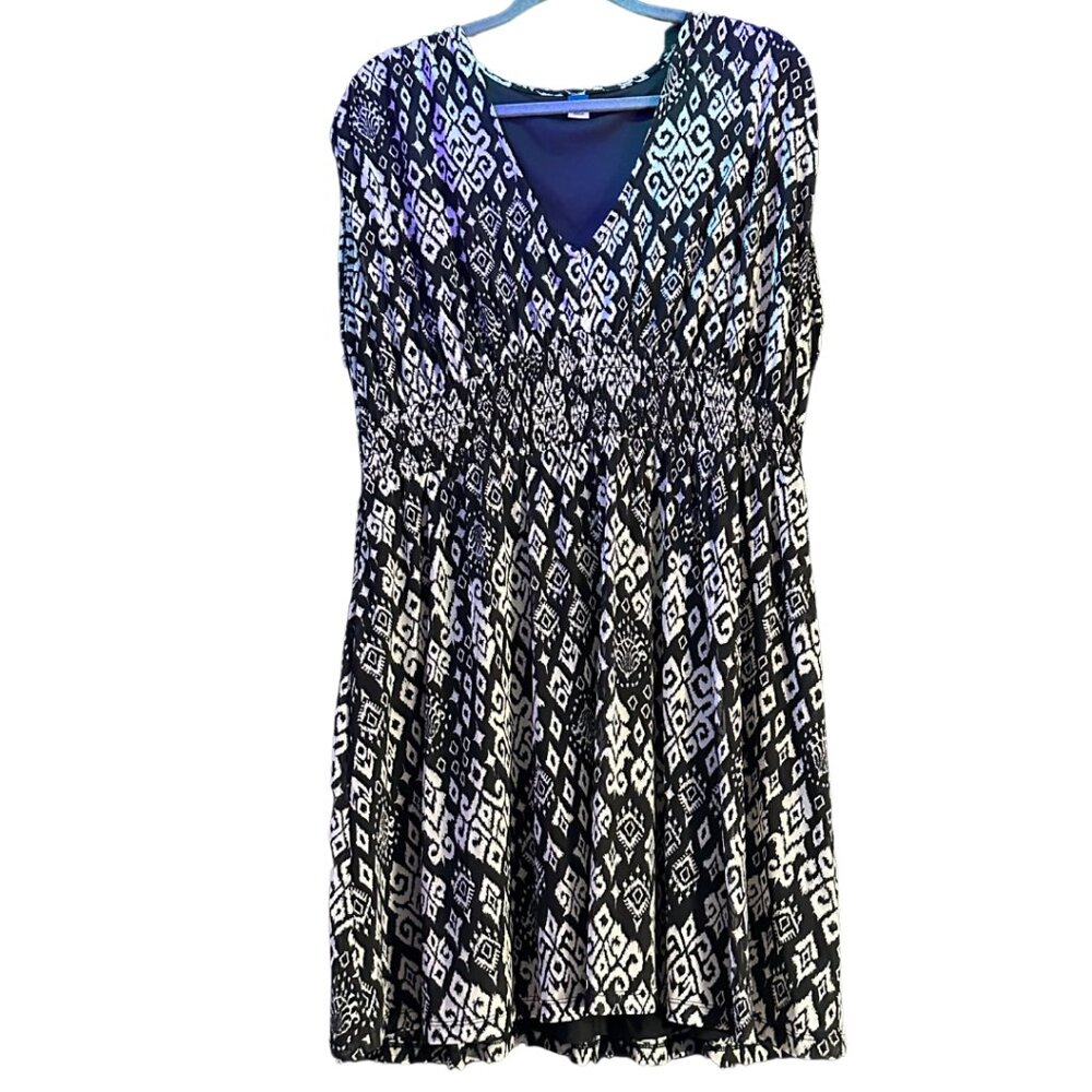 Old Navy Sleeveless Black & White Dress - Scrunched Waist & Shoulders - Size XL